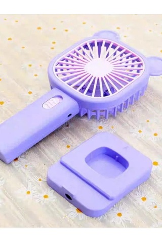 Şarj Edilebilir Fanlı Kulaklı Taçlı Kalemtraşlı Telefon Tutuculu Vantilatör - Mor