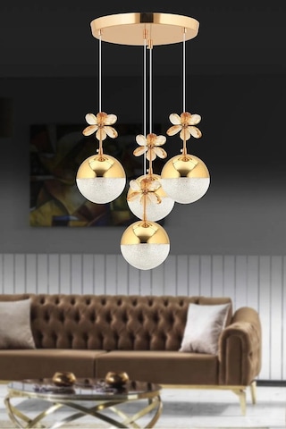 Kelebek 4'lü Gold Sarkıt 3 Renk Modu Ledli Kristal Taşlı Modern Led Avize Gold