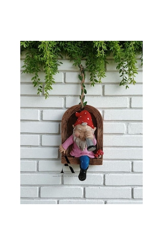 1 Adet Dekoratif Duvar Ve Bahçe Süsü Dürbünlü Cüce Kırmızı Şapka