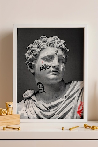 Graffiti Tasarımlı Roma Büstü Çerçeveli Tablo Ofis Ve Ev Hediyesi Modern Dekor Modifiye Sanat