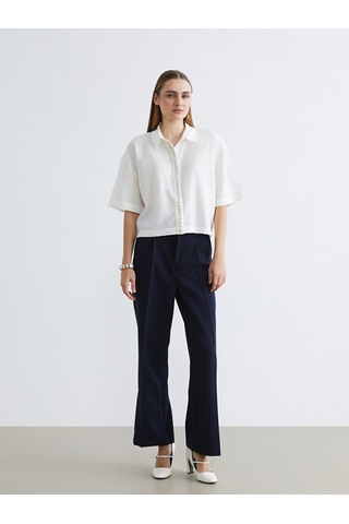 Lcwaıkıkı Classic Lacivert Beli Lastikli Kadın Pileli Pantolon