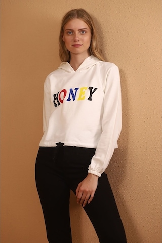 Gabria Kadın Kapüşonlu Baskılı Sweat Beyaz (505752597)