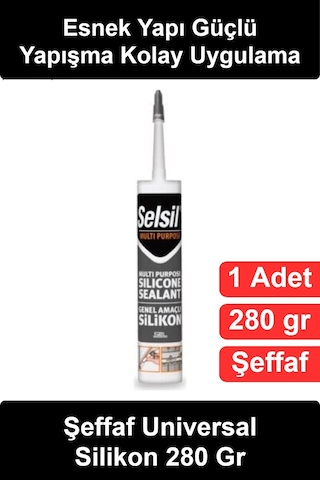Şeffafsilikon Şeffaf Universal Silikon 280 Gr Genel Amaçlı Sızdırmazlık Kartuş Mastik Banyo Lavabo