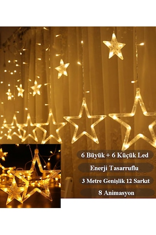 Yıldız Perde Led Günışığı Renk 12 Sarkıt 108 Ledli 3 Metre Günışığı
