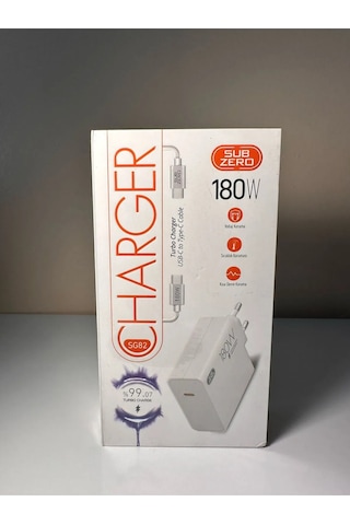 Subzero 180w Type-c Pd Kablolu Sg82 Turbo Ev Tipi Şarj Aleti Salise Gösterir