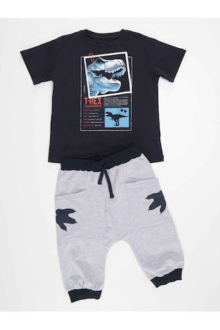 Denokids Mshb&g T-rex Info Erkek Çocuk T-shirt Baggy Kapri Takım Çok Renkli