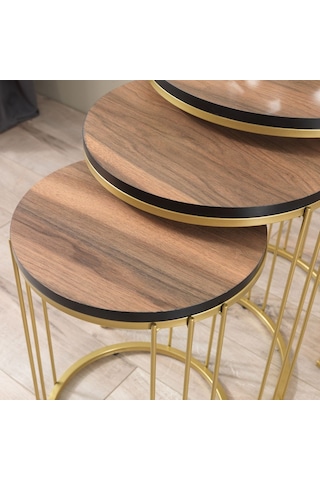 Roma Gold Metal Ayaklı Ceviz Kaplama Mdf'Li Zigon Sehpa
