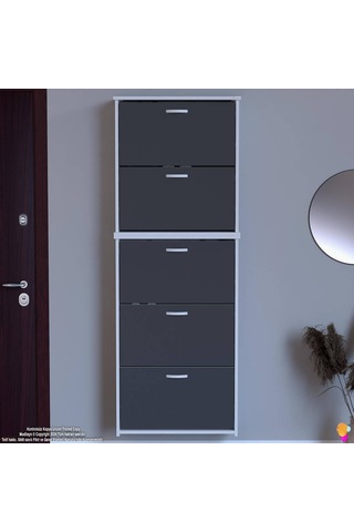 Modilayn Verve Asma Antre 72x194x26 Cm Lik 5 Düşer Kapak 10 Göz Bölmeli Ayakkabılık Antrasit - Beyaz