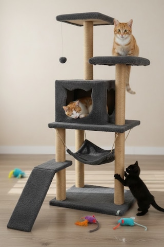 Missidea S9 Kedi Tırmalama Kulesi Platformlu 124 Cm Antrasit