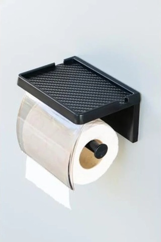 Yapışkanlı Kapaklı Tuvalet Kağıdı Askısı, Plastik Organizer, Siyah 16.5 x 12.2 x 11.2 CM