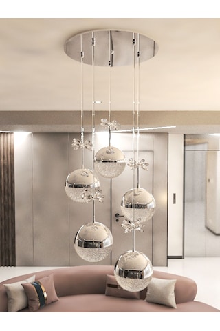 Solis Enerji Tasarruflu Modern Ve Lüks Gümüş 5'li Led Avize