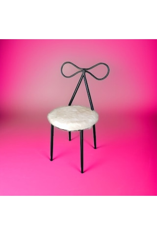 Fiyonk Makyaj Sandalyesi - Siyah İskelet Peluş Döşeme