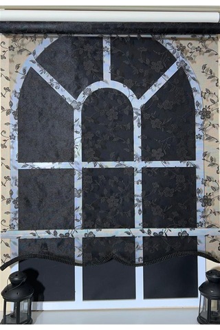 Storburada Çift Mekanizmalı Siyah Tül Perde Ve Ekru Stor Perde Stb45248-v112 Siyah