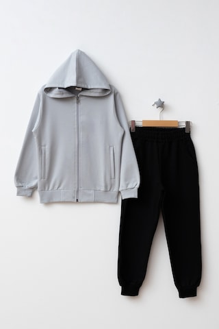 Beniizle Kapüşonlu Fermuarlı Çift Cepli Unisex Eşofman Takımı Gri