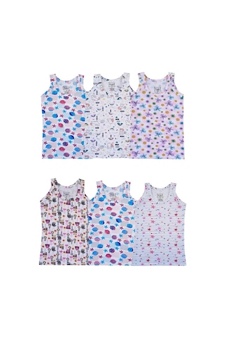 Tutku 6Lı Kız Çocuk Geniş Askılı Atlet Empirme Pamuklu Renkli