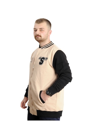 Mode Xl Büyük Beden Erkek Kolej Mont Baskılı Ceket 23631 Bej Bej