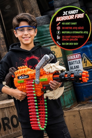 Horror Fire Dart Tabancası 48 Dart Motorlu Otomatik Zincir Beslemeli 30 Metre 58 Cm