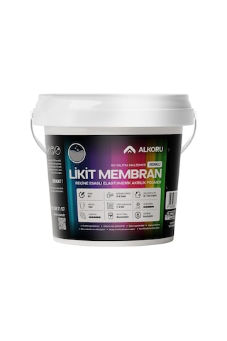 Alkoru 1 Kg Likit Membran Renkli Reçine Esaslı Sıvı Su Yalıtım Malzemesi Gri