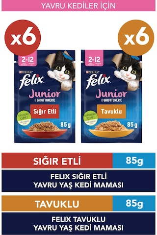 Purina Felix Multipack Sığır ve Tavuk Etli Yavru Kedi Maması 3'lü 4 x 85 G