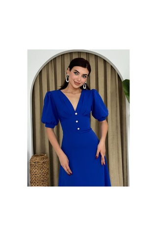 Butik İstanbul Linda Midi Elbise Saks Mavi