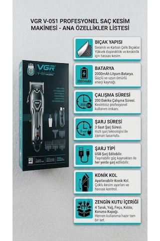 Profesyonel V-051 Güçlü Tıraş Makinesi Vgr 120 Dak
