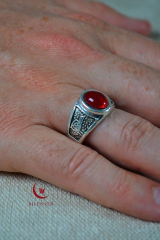 Erkek Tuğra Motifli Taşlı Metal Yüzük Uzun Ömürlü, Şık Tasarım 40 Lı Kutu Gümüş