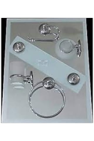 6 Parça Aynalı Banyo Aksesuar Seti Beyaz - Gri