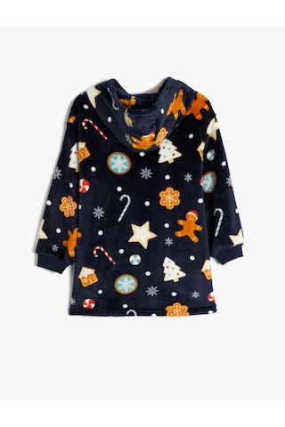 Koton Yılbaşı Desenli Kapşonlu Polar Sabahlık Lacivert Desenli 5wlk70016mk 7d2 Lacivert