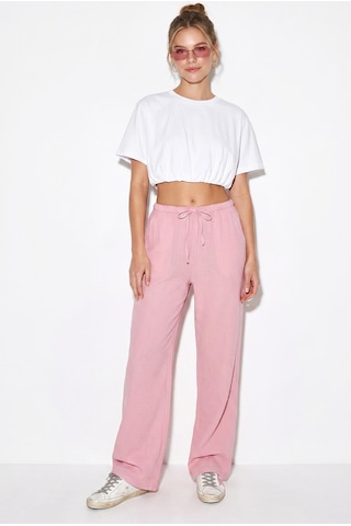 Kadın Bağcıklı Beli Lastikli Müslin Geniş Paça Pantolon Yp5502 60286190 - Pembe