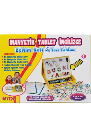 +4 Yaş Manyetik Oyuncaklar Tablet İngilizce Eğitim Seti ve Yazı Tahtası (diy