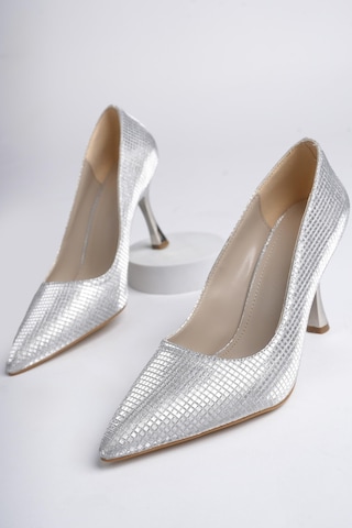 Muggo Yowel Garantili Sivri Burun Kadın Topuklu Stiletto Ayakkabı Gümüş