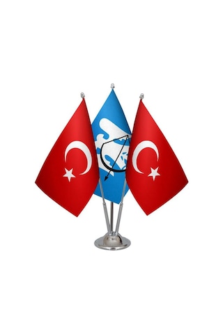 Masa Üstü Selçuklu Devleti Bayrağı Türk Bayrağı Üçlü Krom Direk M