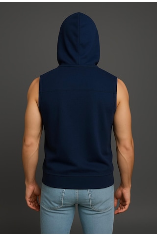 Axxel Erkek Lacivert Fermuarlı Kapüşonlu Kanguru Cepli Kolsuz Yelek-y1142 Lacivert