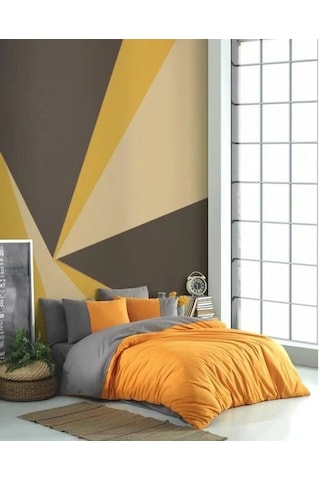 Kingsize Poplin Nevresim Diamond Turuncu Antrasit