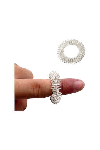 Batmayan İğneli Reiki Sujok Yüzüğü Masaj Stres Esnek Yaylı Akupunktur Yüzük Gümüş Renk Gümüş