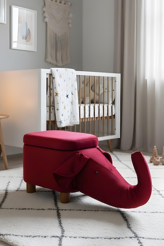 Lumis Garden Fil Figürlü Çocuk Odası Oyuncak Sandığı & Oturma Pufu Kapaklı, Saklama Alanlı 86 x 32 x 36 CM Bordo