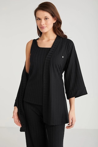 Penye Mood 3lü Kısa Kol Sabahlık Pijama Takımı Siyah