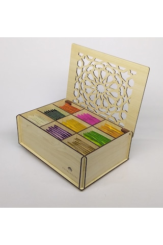 Ahşap Çay Kutusu Tea Box 9 Bölmeli Akc 72 Adet Bitki Çayı Dahil Çok Renkli