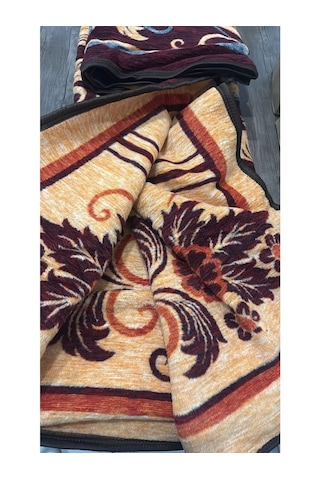 Ceritoğlu Battaniye - Iki Taraflı Çift Kişilik Desenli Ekstra Yumuşak Soğuk Geçirmez 22x180 Cm Krem - Bordo