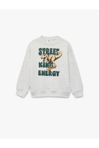 Koton Uzun Kollu Bisiklet Yaka Dinozor Baskılı Sweatshirt Gri 7wkb10189tk