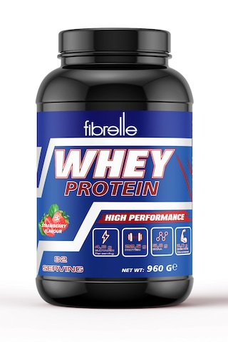 Fibrelle Whey Protein Çilek Aromalı 960 G Protein Tozu 32 Servis Çilek