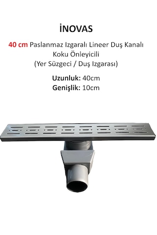 40 Cm Paslanmaz Izgaralı Lineer Duş Kanalı Koku Önleyicili