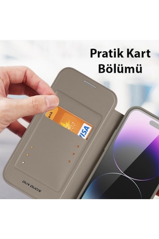 More TR Dux Ducis Apple Uyumlu iPhone 14 Pro 6.1 Kılıf Skin X Pro Series MagSafe Kapaklı Kılıf Folio Case - Bej