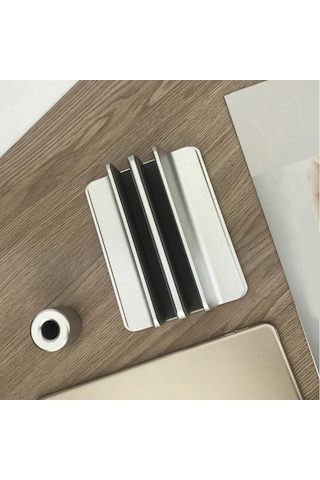 Xindoker Alüminyum Çiftli Dikey Laptop Tutucu, Ayarlanabilir Genişlikli Masaüstü Organizatör, Skratch-resistant Kitap Ve Bilgisayar Rafı - Gri