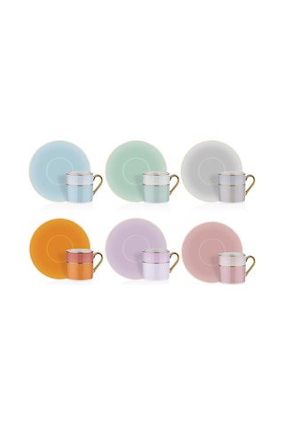 Neva N3505 Monet 6 Kişilik Kahve Fincan Takımı 90 Ml 6 Farklı Renkli Ve Gold Kulplu