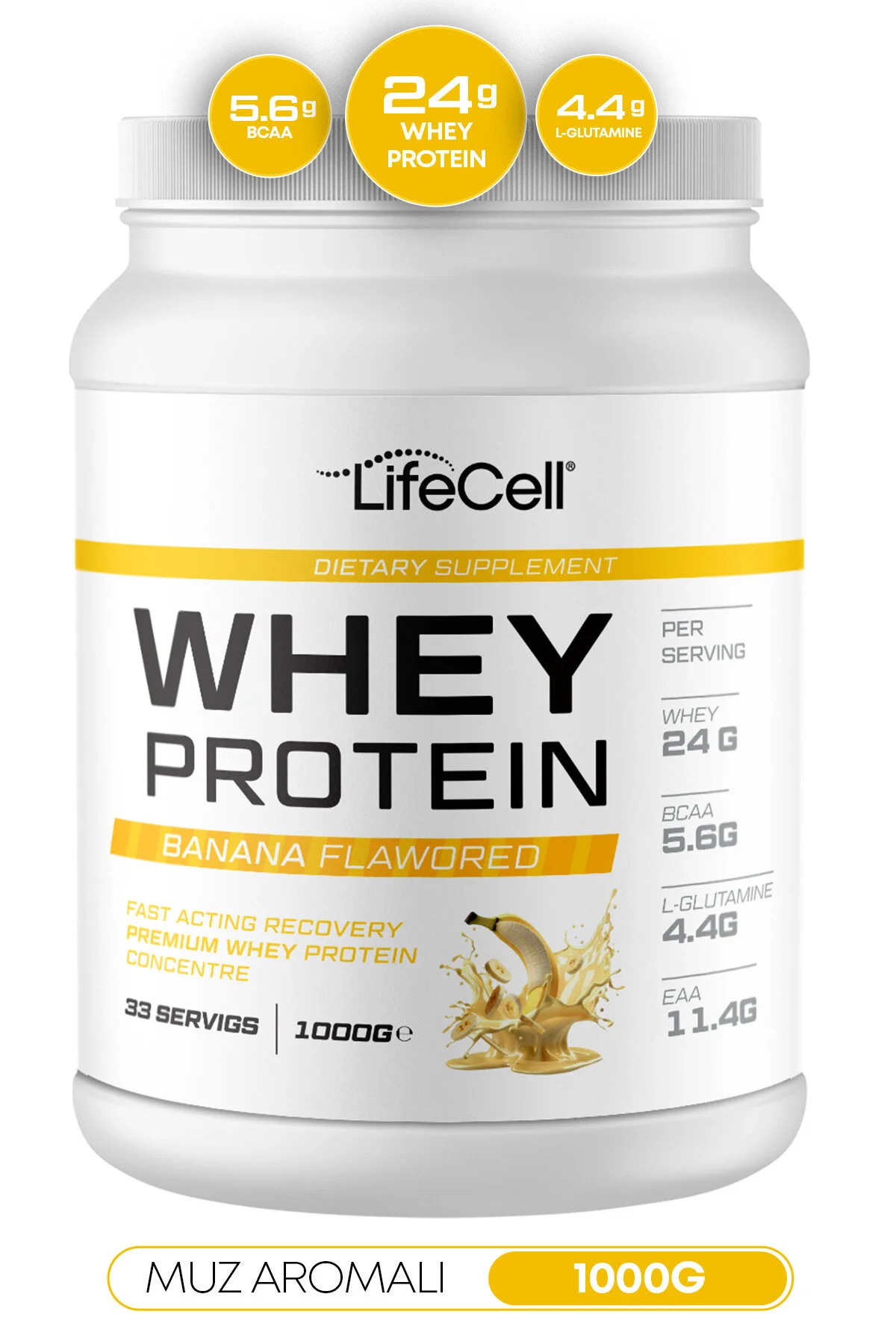Whey Protein Tozu Muz Aromalı 33 Servis - 1000g