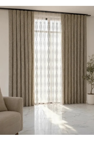 Nivemeshome Bade 7150 Bambu Gri 1/3 Pileli Tül Perde Apm Ekru - Gri