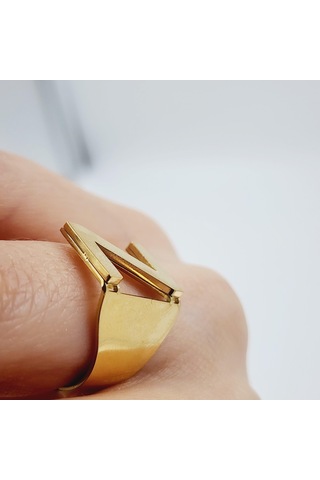 Çelik Gold Düz Kesim Harf Yüzük -z Harfi- Ayarlı Ölçü-1901 Altın