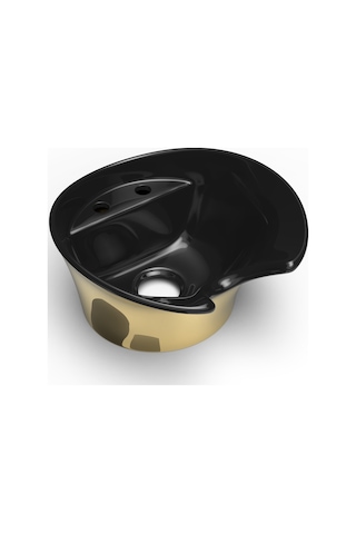 Seramik Kuaför Lavabosu 57 Cm Dış Altın İç Siyah Bayan Oval Yıkama Başlığı Altın