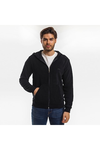 Slazenger SAMSON IN Erkek Fermuarlı Kapüşonlu Cepli Siyah Polar